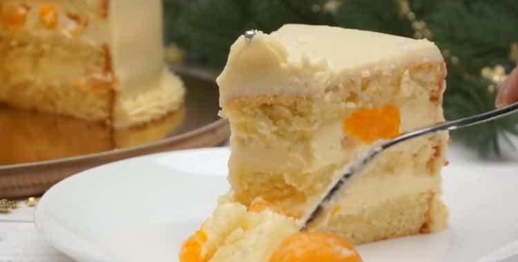Торт на Новый год - с кремом пломбир и мандаринами