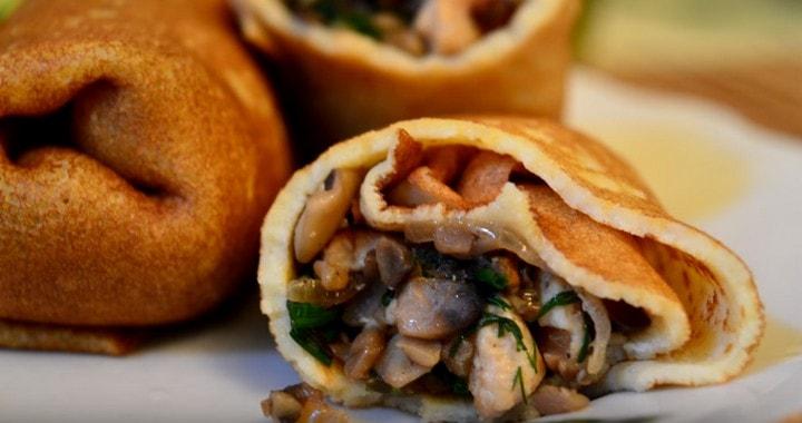Фаршированные блины - с курицей и грибами